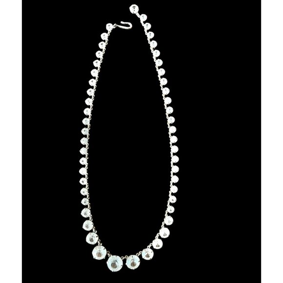 Unknown Jewelry - Clear Crystal Rhinestone Necklace open back Riviere style Vintage